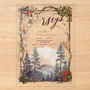 Invitations En Acrylique Mariage Arbre Évergne de la Forêt de Montagne Vint