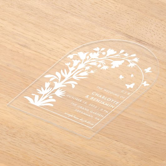 Invitations En Acrylique Mariage Arché à papillon blanc (Poser)