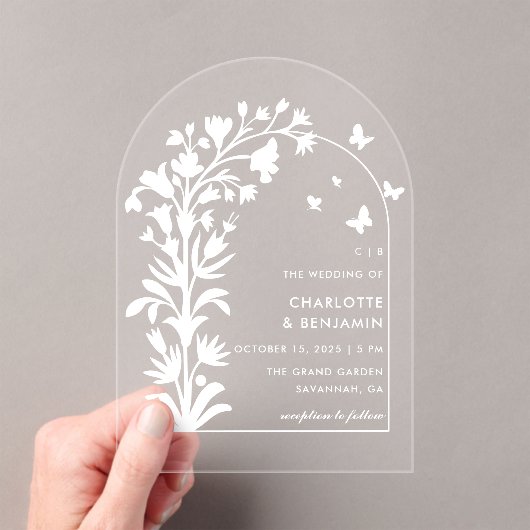 Invitations En Acrylique Mariage Arché à papillon blanc (In situ (ordinateur de poche))