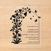 Invitations En Acrylique Mariage Arché du papillon botanique noir (Recto)