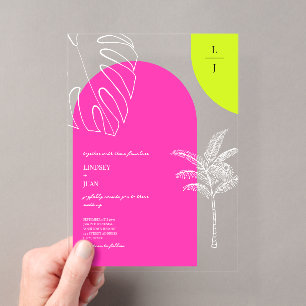 Invitations En Acrylique Mariage Arches Néon Tropical avec Monogramme