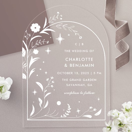 Invitations En Acrylique Mariage Archétoile de Nuit Florale Blanche