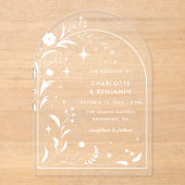 Invitations En Acrylique Mariage Archétoile de Nuit Florale Blanche (Recto)