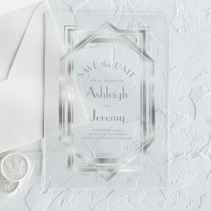 Invitations En Acrylique Mariage Argenté Décoration Vintage 1920 Enregistre