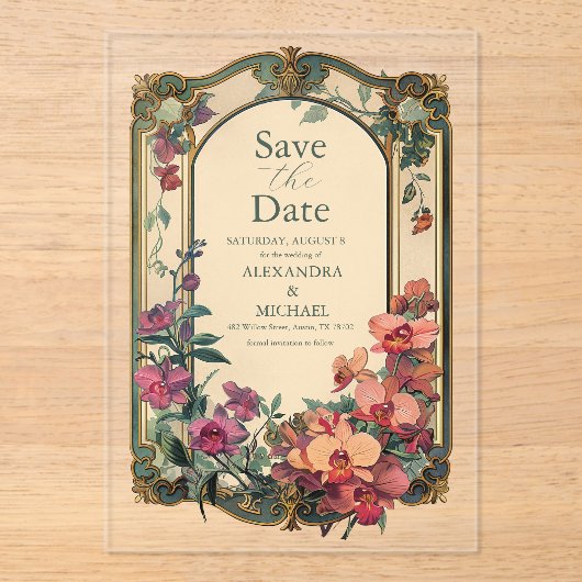 Invitations En Acrylique Mariage Art Nouveau classique (Recto)