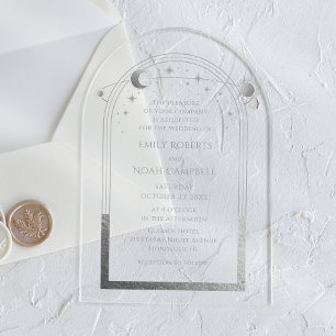 Invitations En Acrylique Mariage Astronomie Lune Soleil Argent Céleste