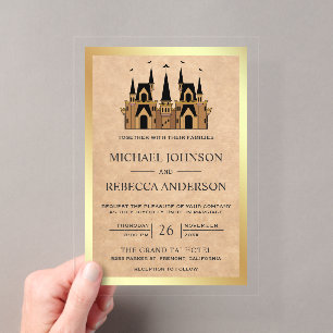 Invitations En Acrylique Mariage au Château de Conte de Fées Kraft