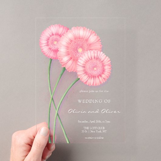 Invitations En Acrylique Mariage au Chrysanthème Pêche (In situ (ordinateur de poche))