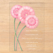 Invitations En Acrylique Mariage au Chrysanthème Pêche (Recto)