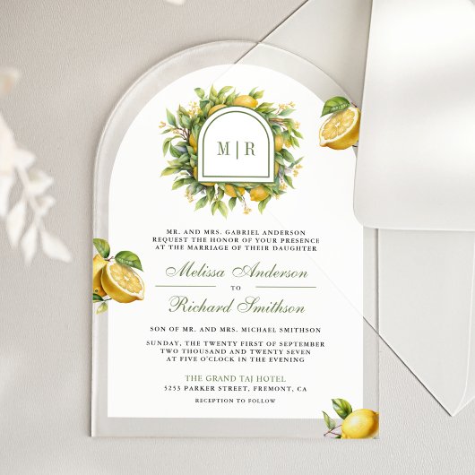 Invitations En Acrylique Mariage au Citron Méditerranéen