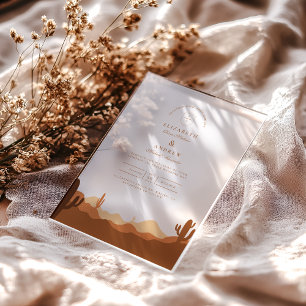Invitations En Acrylique Mariage au désert de Cactus au coucher du soleil
