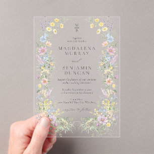 Invitations En Acrylique Mariage au jardin fleuri Régence aux fleurs sauvag