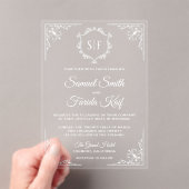 Invitations En Acrylique Mariage au monogramme orné blanc (In situ (ordinateur de poche))