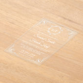 Invitations En Acrylique Mariage au monogramme orné blanc (Poser)