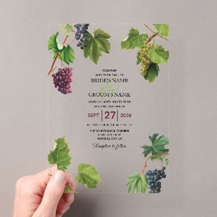 Invitations En Acrylique Mariage au vignoble de raisins en île grecque médi