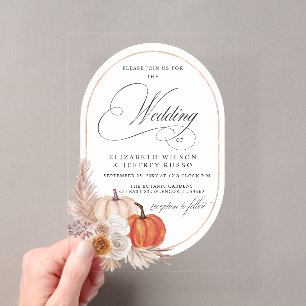 Invitations En Acrylique Mariage automnal Bohème rustique avec citrouilles