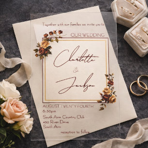 Invitations En Acrylique Mariage Automnal Élégant Romantique Rose Rouillée