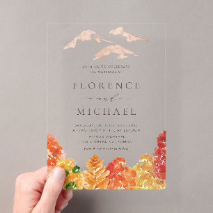 Invitations En Acrylique Mariage automnal en forêt à l'aquarelle