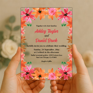 Invitations En Acrylique Mariage automnal floral bohème élégant à l'aquarel