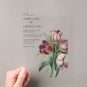 Invitations En Acrylique Mariage aux aquarelles lunatiques tulipes violette