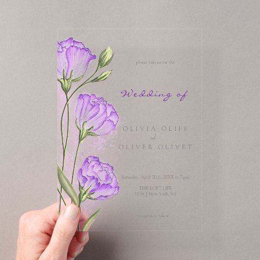 Invitations En Acrylique Mariage aux Eustomas Violets (In situ (ordinateur de poche))