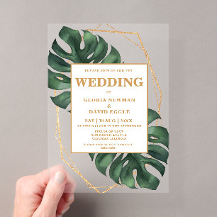Invitations En Acrylique Mariage aux feuilles de palmier tropical Monstera