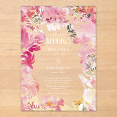 Invitations En Acrylique Mariage aux fleurs rose et blush (Recto)