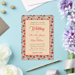 Invitations En Acrylique Mariage aux Fleurs Rouges Élégantes