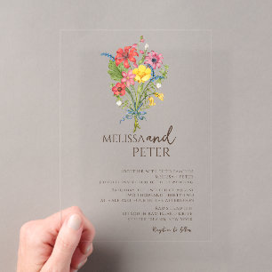 Invitations En Acrylique Mariage aux fleurs sauvages
