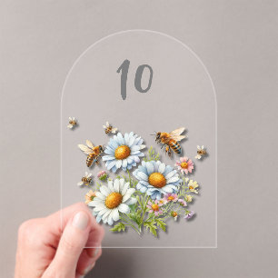 Invitations En Acrylique Mariage aux fleurs sauvages aquarelle abeille