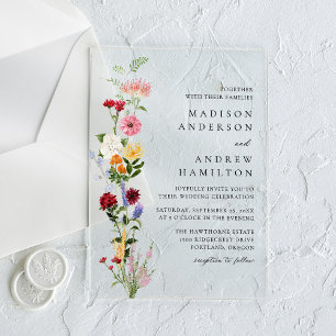 Invitations En Acrylique Mariage aux fleurs sauvages aquarelles colorées