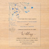 Invitations En Acrylique mariage aux fleurs sauvages bleues (Recto)