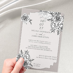 Invitations En Acrylique Mariage aux pivoines noires et blanches simples mo