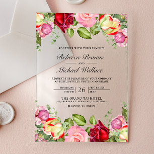 Invitations En Acrylique Mariage aux Roses Roses et Rouges Romantiques