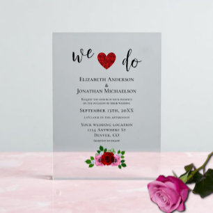 Invitations En Acrylique Mariage aux Roses Rouges et Roses
