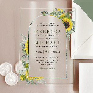 Invitations En Acrylique Mariage avec Arche de Tournesol et Eucalyptus