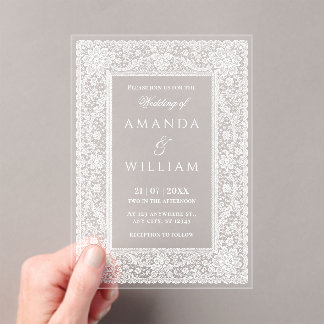Invitations En Acrylique Mariage avec cadre en dentelle vintage
