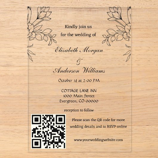 Invitations En Acrylique Mariage avec code QR moderne (Recto)