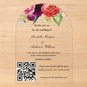 Invitations En Acrylique Mariage avec code QR moderne