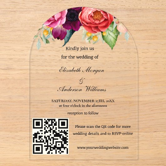 Invitations En Acrylique Mariage avec code QR moderne (Recto)