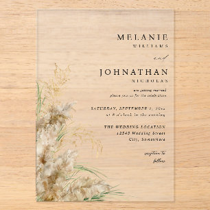 Invitations En Acrylique Mariage Beachy Boho Herbe de Pampas 2