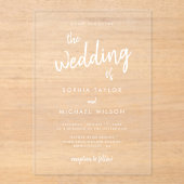 Invitations En Acrylique Mariage blanc de script moderne en gras (Recto)