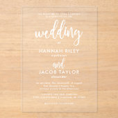 Invitations En Acrylique Mariage blanc élégant à script moderne (Recto)