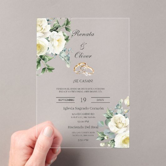 Invitations En Acrylique Mariage blanc en acrylique et verdure (In situ (ordinateur de poche))