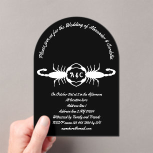 Invitations En Acrylique Mariage blanc gothique Scorpions personnalisés Mon