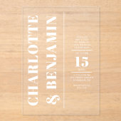 Invitations En Acrylique Mariage blanc gras vertical moderne (Recto)