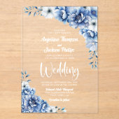 Invitations En Acrylique Mariage bleu floral élégant (Recto)