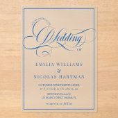 Invitations En Acrylique Mariage Bleu Luxe (Recto)