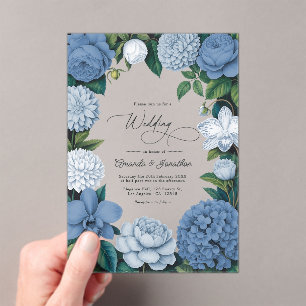 Invitations En Acrylique Mariage Bleu Orageux, Brume d'Acier et Perle d'Hiv