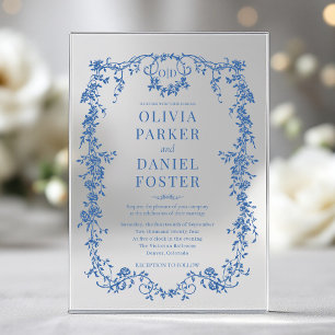 Invitations En Acrylique Mariage bleu royal français victorien monogramme